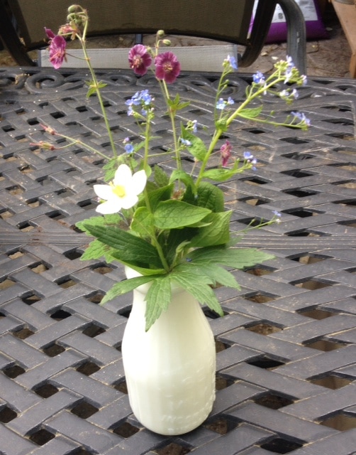 Simple Bouquet in Milk Glass Vase