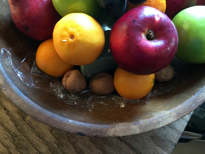 Building an edible centerpiece with fruit and nuts