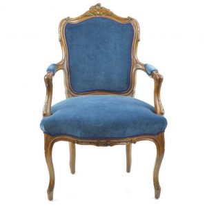 French Chair in New Blue Velvet Upholstery
