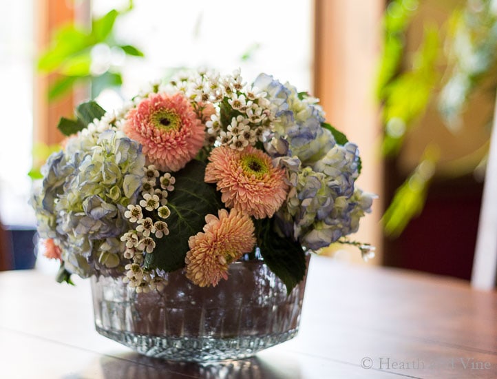 DIY flower arrangement in mercury glass.