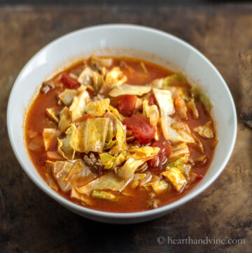 Bowl of cabbage roll soup.