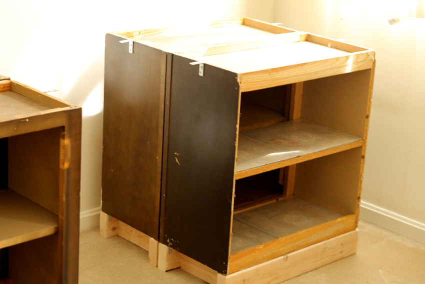 Double cabinets set together to create a base for the desk