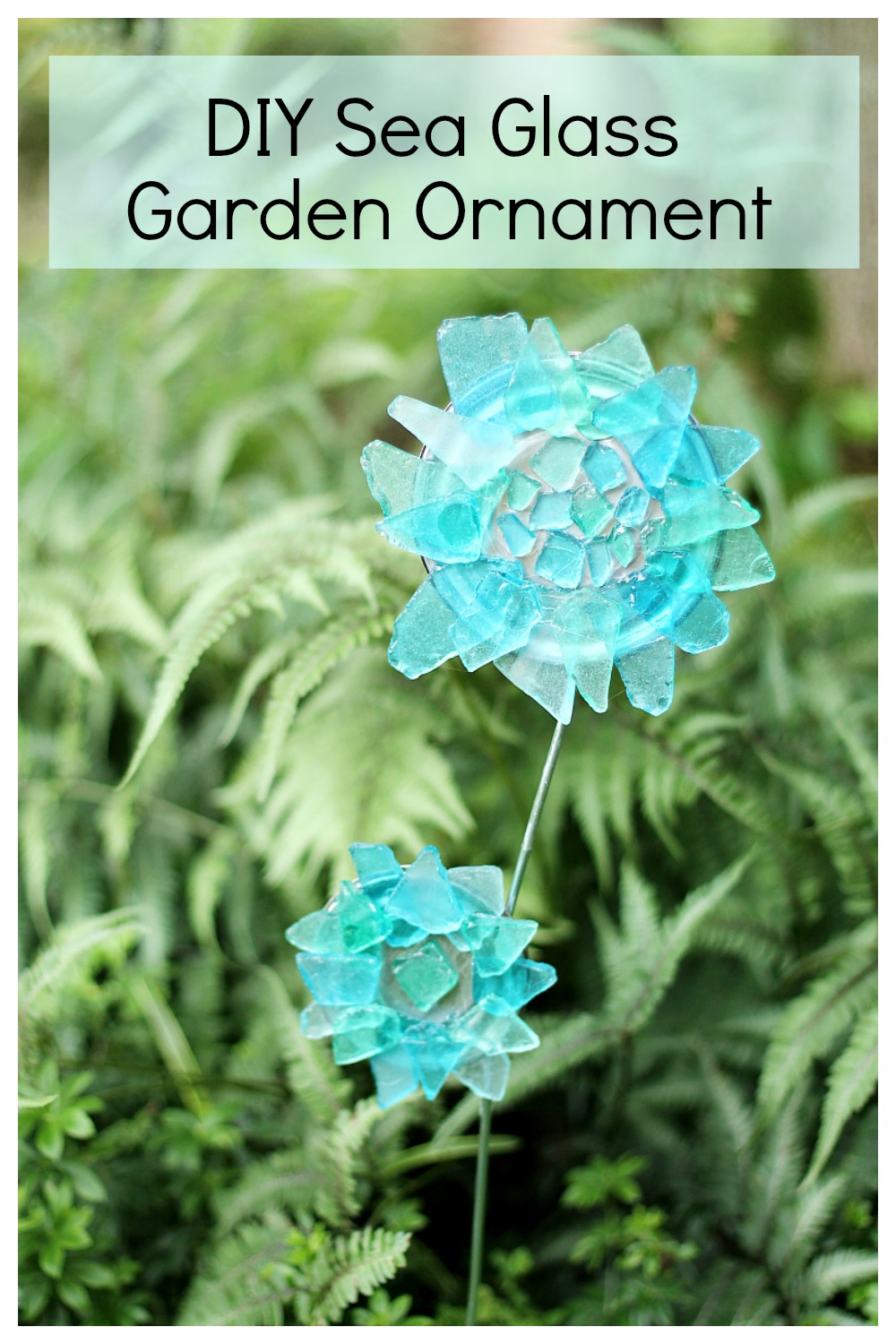 Sea glass garden ornament in garden.