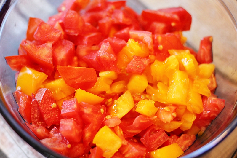summer red and yellow tomatoes diced