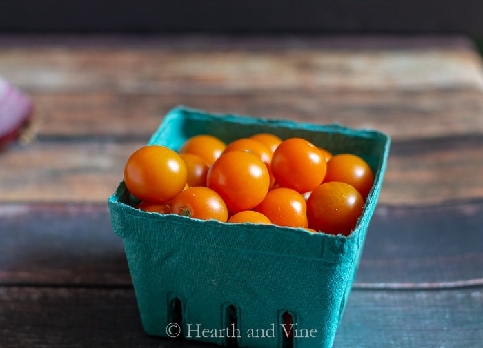 Sungold tomatoes in berry basket