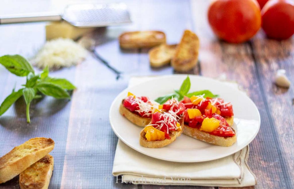 Summer tomato bruschetta ingredients