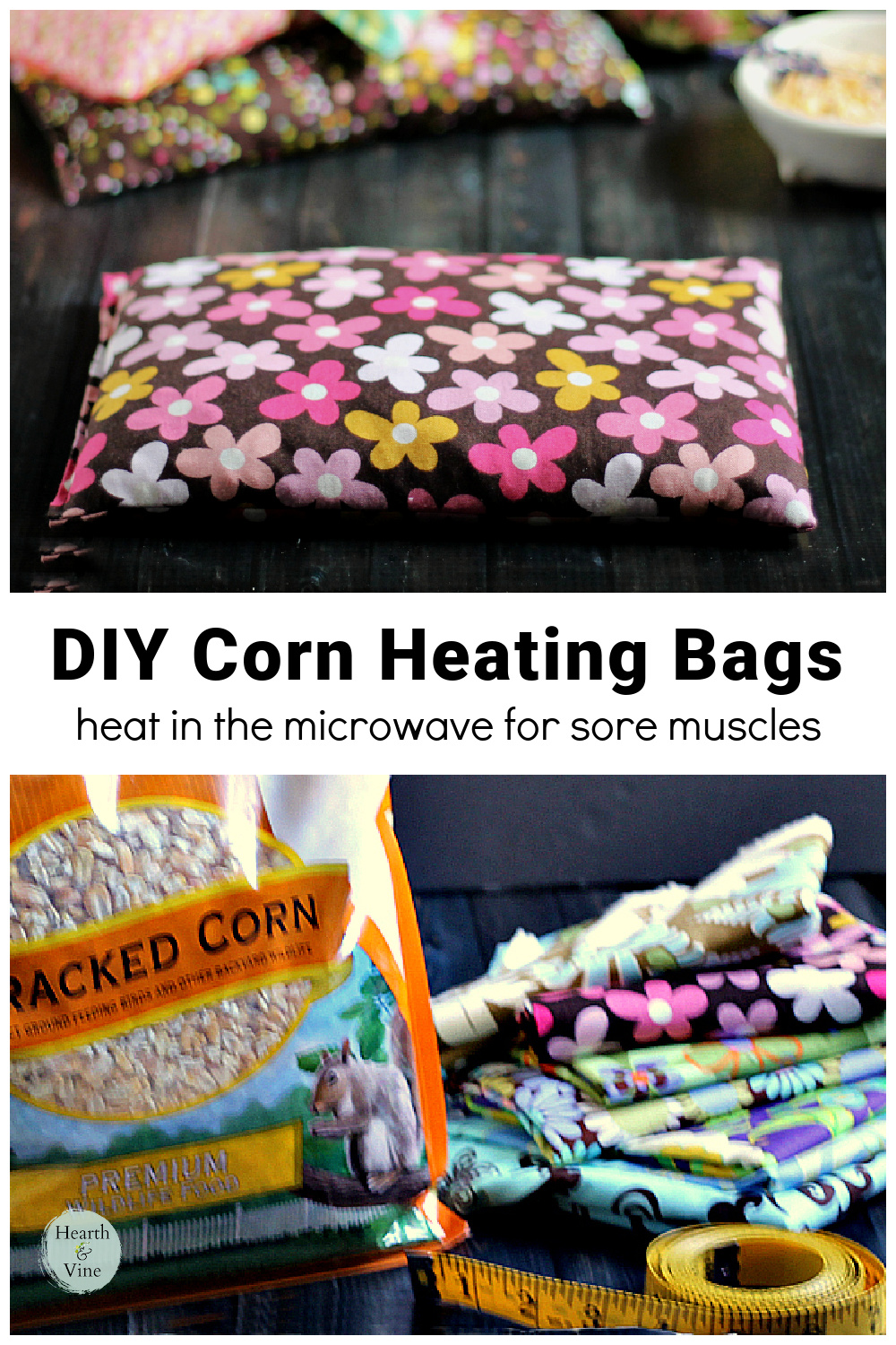 DIY Microwavable Heating Pad with Corn Hearth and Vine