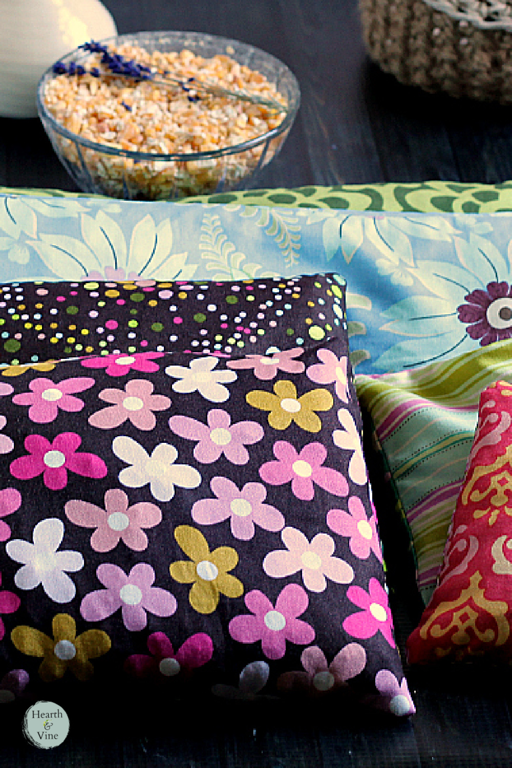 DIY Microwavable Heating Pad with Corn Hearth and Vine