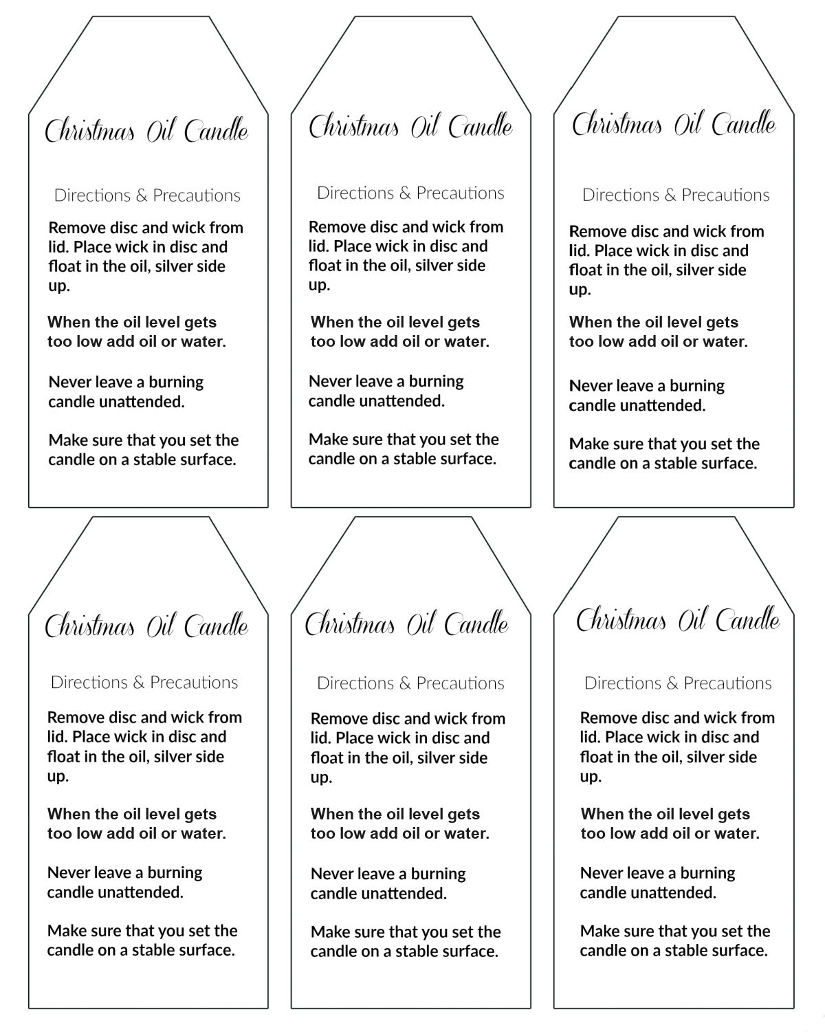 Oil candle directions tags