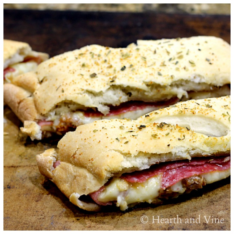 Slices of Italian stromboli