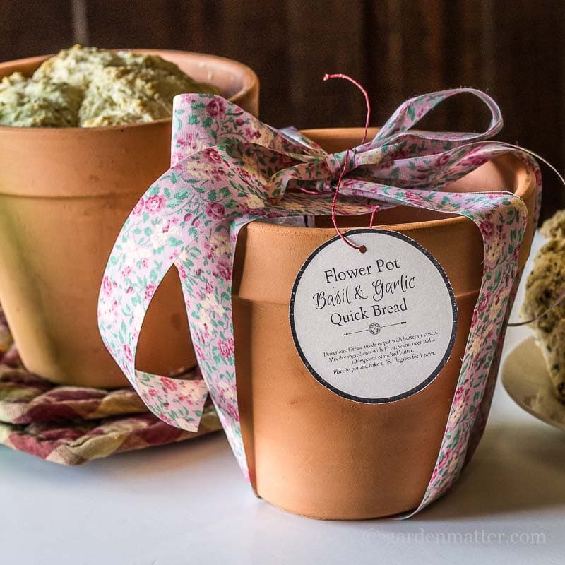  A flower pot with beer bread mix inside. 