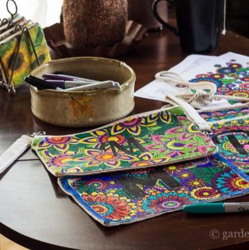 3 coloring bags on table ~ adult coloring bags ~ gardenmatter.com