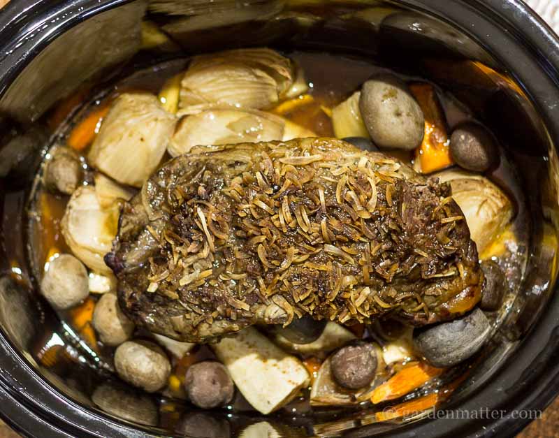 This slow cooker pot roast recipe is hearty with root vegetables to make a complete meal. AKA Busy Day Pot Roast. ~ gardenmatter.com