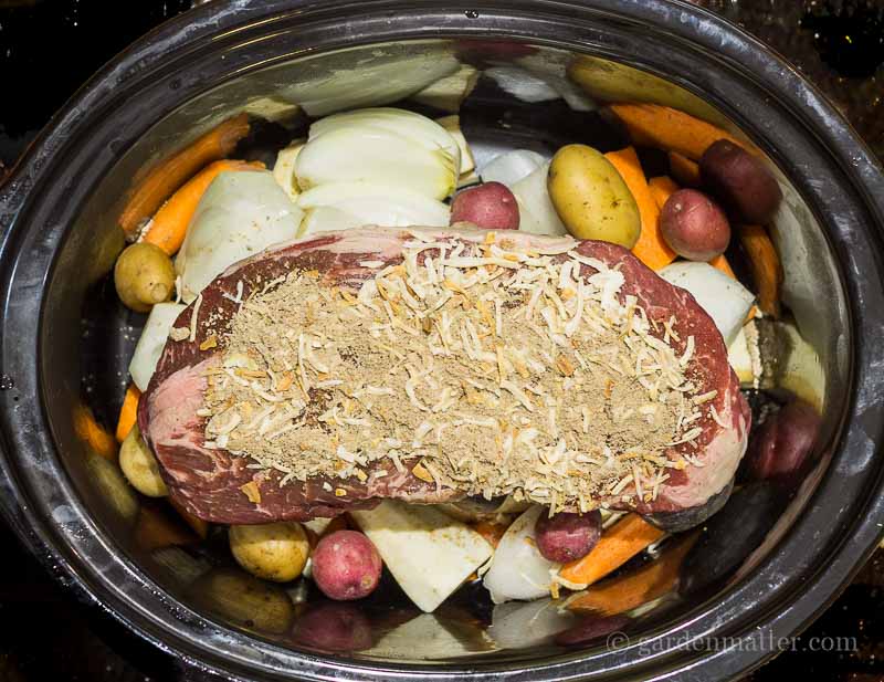 This slow cooker pot roast recipe is hearty with root vegetables to make a complete meal. AKA Busy Day Pot Roast. ~ gardenmatter.com