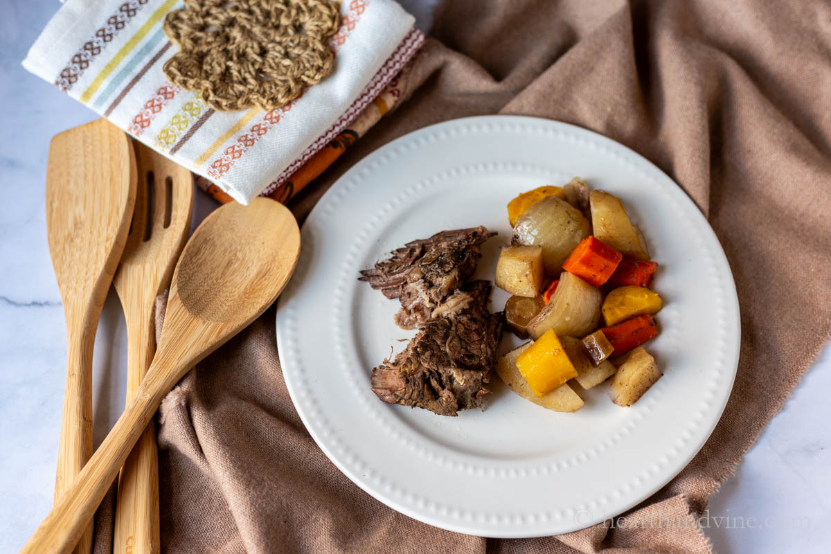 sliced roast veggies & salad ~ busy day pot roast ~ gardenmatter.com
