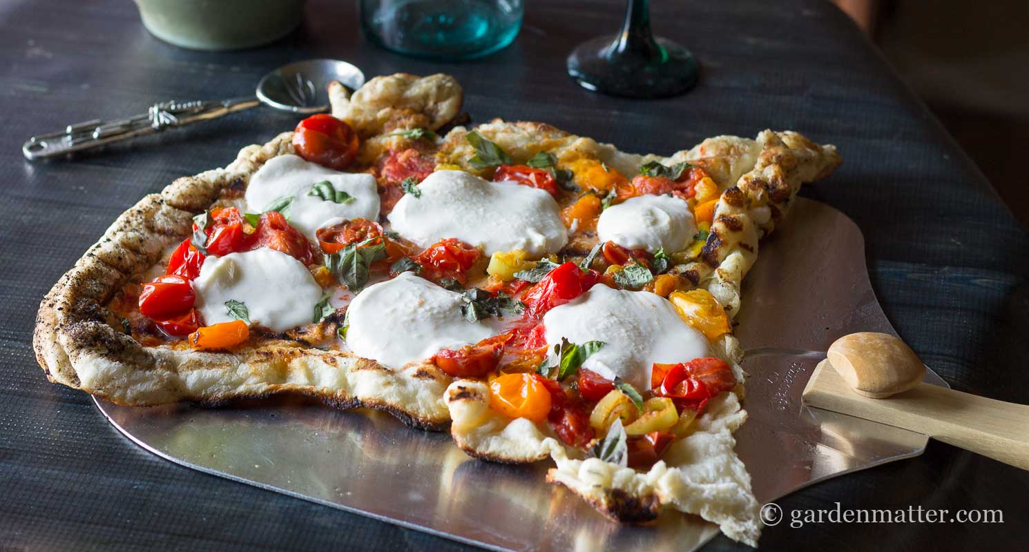 Finished Pizza on Peel ~ Grilled Pizza ~ gardenmatter.com