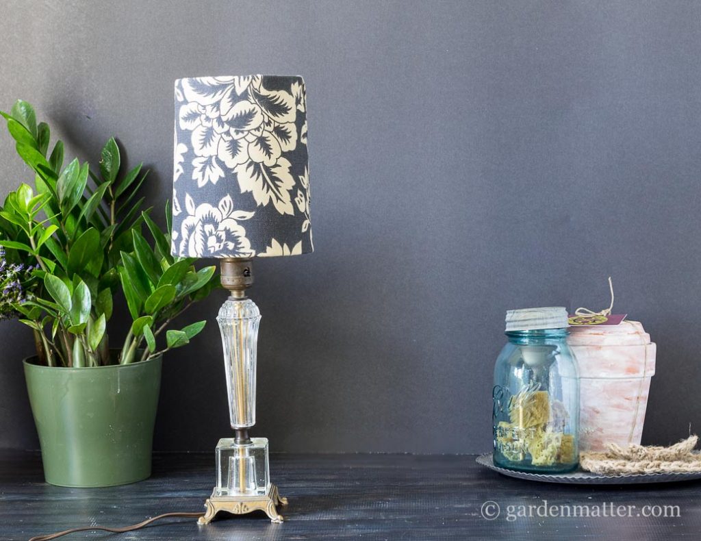 Finished lamp ~ DIY Fabric Lampshade Makeover ~ gardenmatter.com