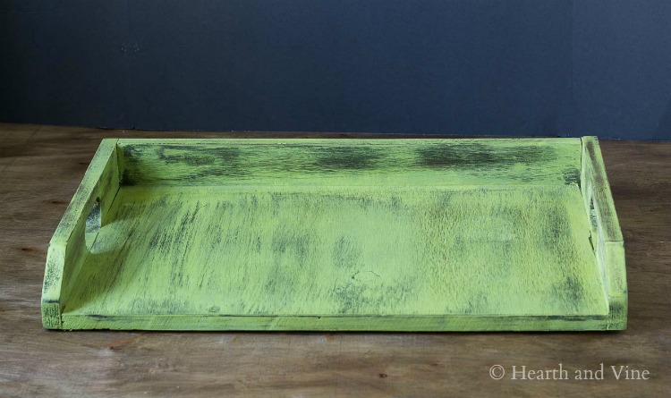 Old green wooden tray