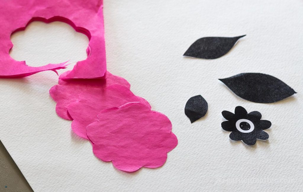 Tissue paper shapes from paper floral cut outs.