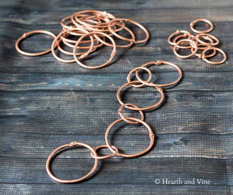 Copper rings strung together in a pattern