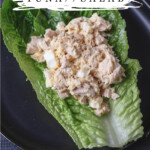 Tuna salad with eggs on romaine lettuce.