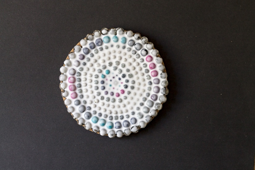 Coaster covered with glue ~ Beaded Coaster ~ gardenmatter.com