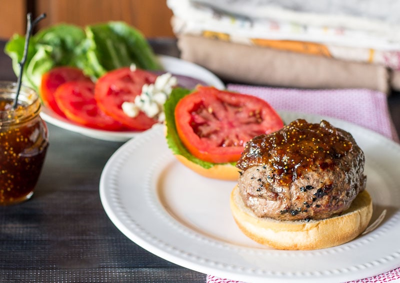 Plated Blue Cheese Burger with Fig Jam