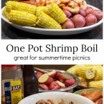 Shrimp boil with shrimp, corn, red potatoes and kielbasa