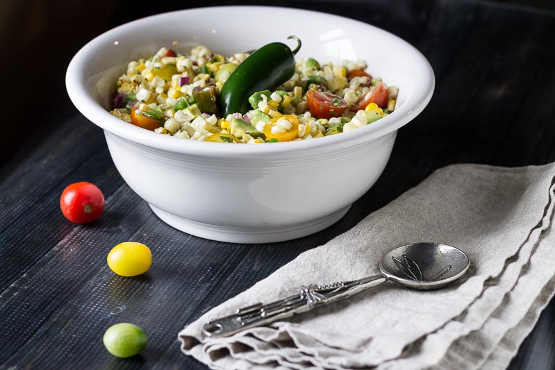 Fresh grilled corn avocado salad