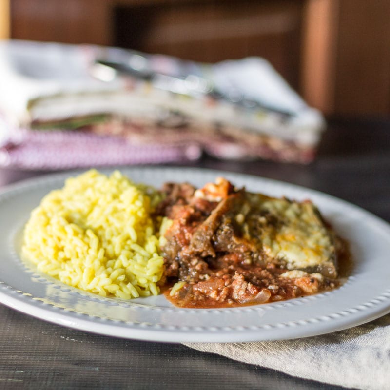 Moussaka Serving with Turmeric Rice