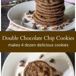 Double chocolate chip cookies stacks from top and side views