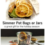 Cellophane bag with simmering potpourri over a jar of the same stovetop potpourri.