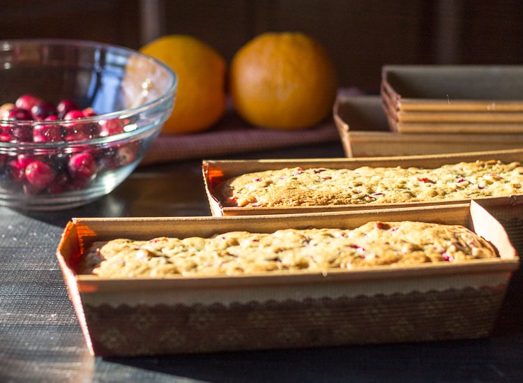 Cranberry orange loaves from the oven