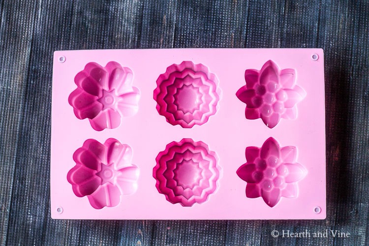 Silicone flower shaped cake molds.