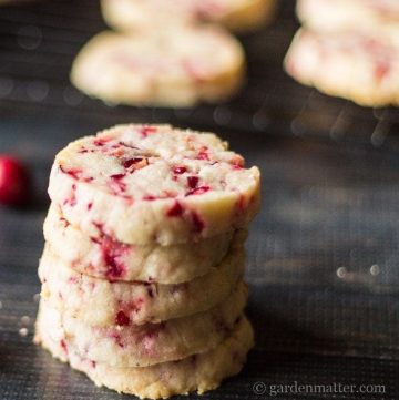 Stacked cranberry shortbread cookies