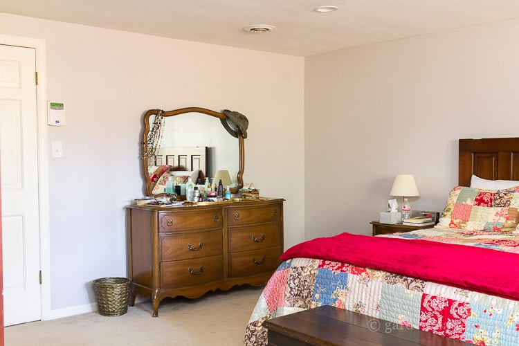 Dresser before view on $100 room makeover challenge