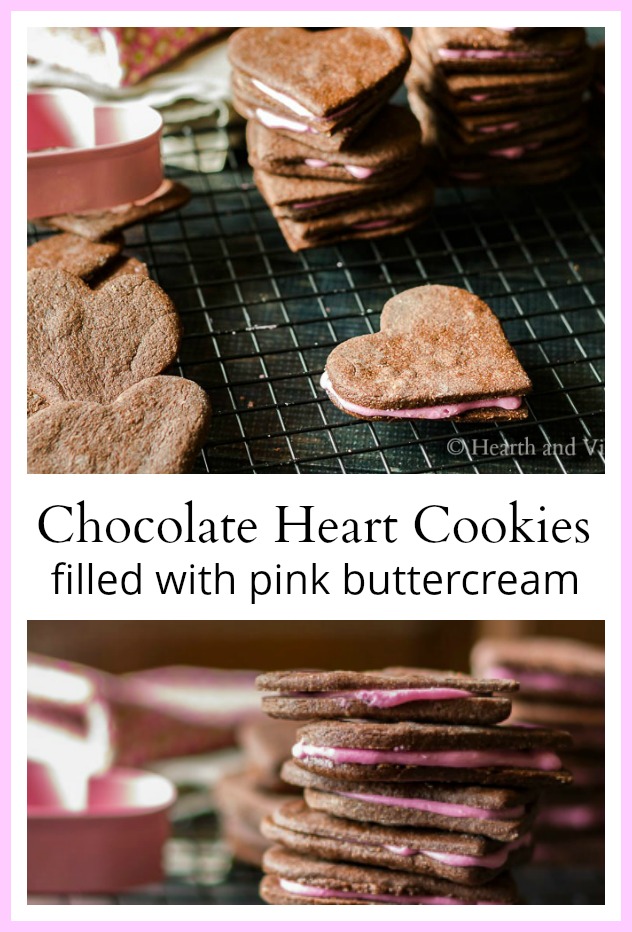 Chocolate heart sandwich cookies with buttercream filling