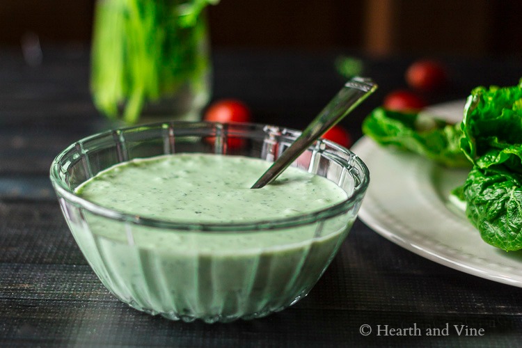 Bowl of green goddess dressing