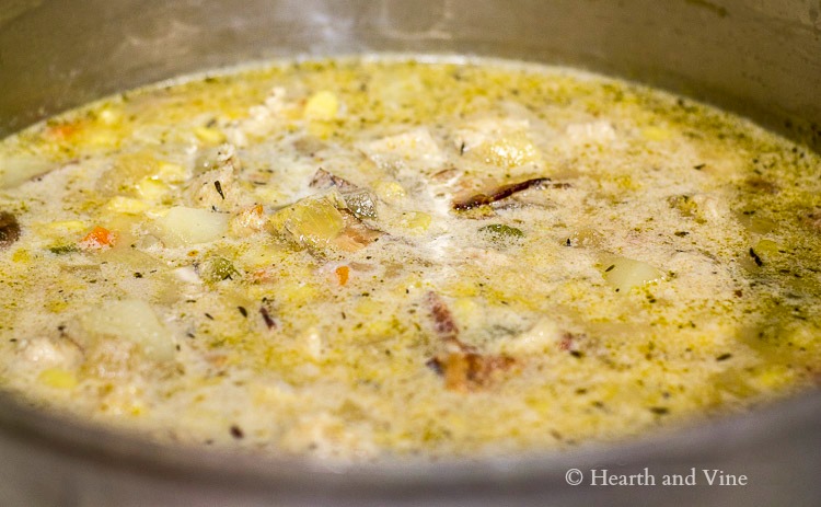 Soup simmering in large pot on stove