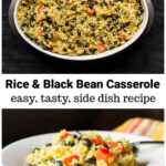 Mexican black bean and rice casserole over a plate of the same.