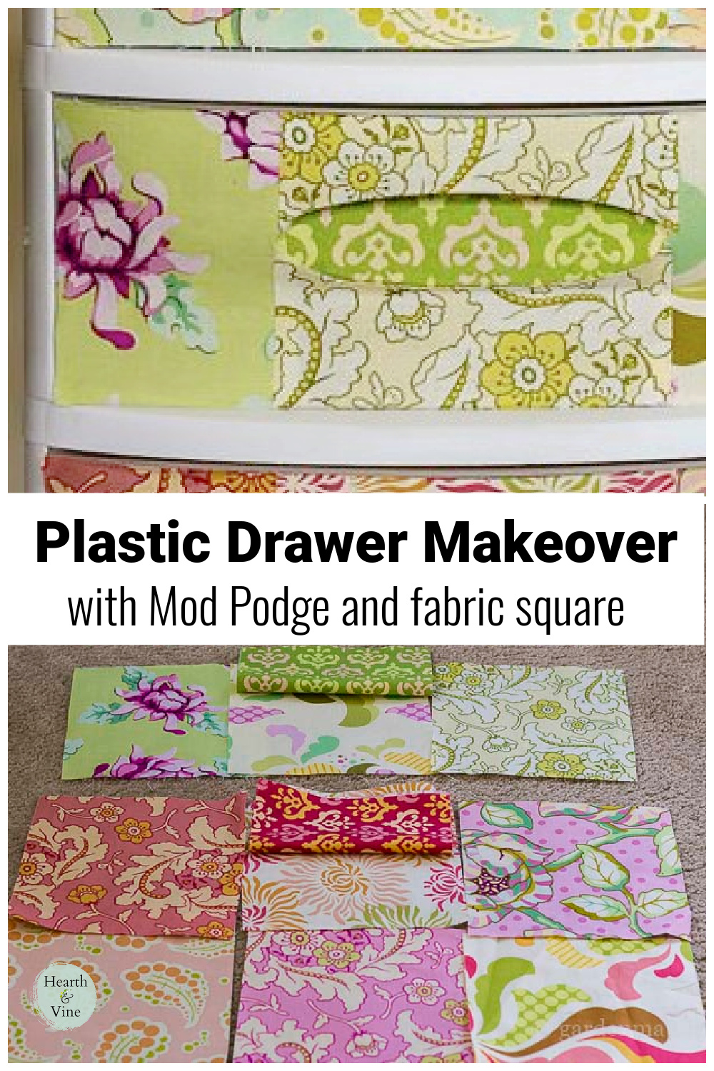 Use Mod Podge on Plastic and Fabric for a Pretty Set of Drawers