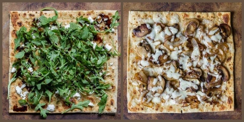 Be inspired by two different delicious veggie flatbread pizza recipes that you can serve at a party, lunch or light dinner.