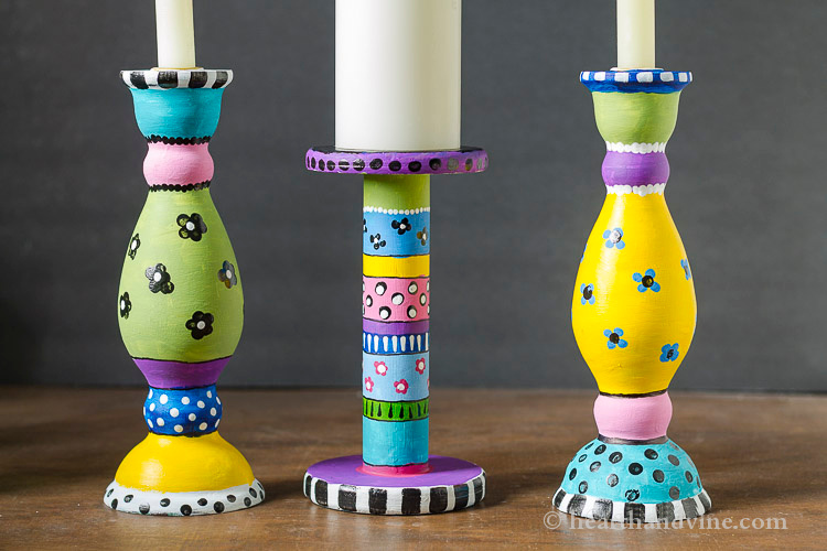 Painting wooden candlesticks adds whimsical look to your decor