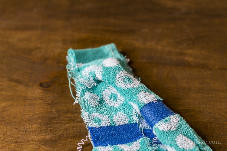 Strips of beach towel sewn together at the ends.