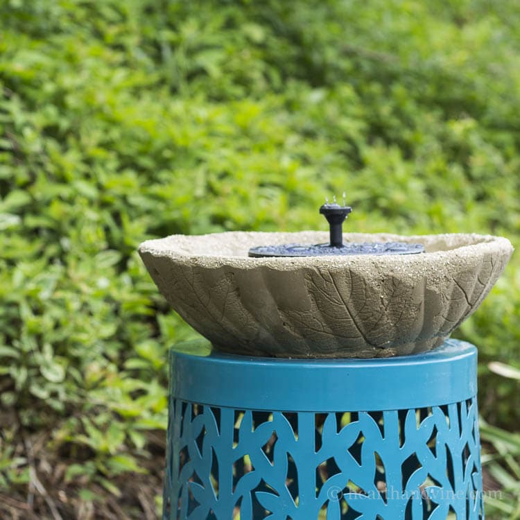 Leaf embossed concrete fountain and bird bath.