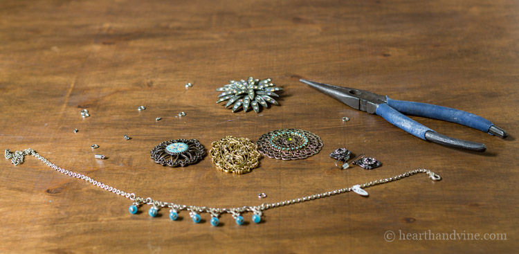 Materials for making a statement necklace.