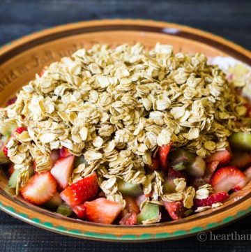 Strawberry rhubarb crisp before baking