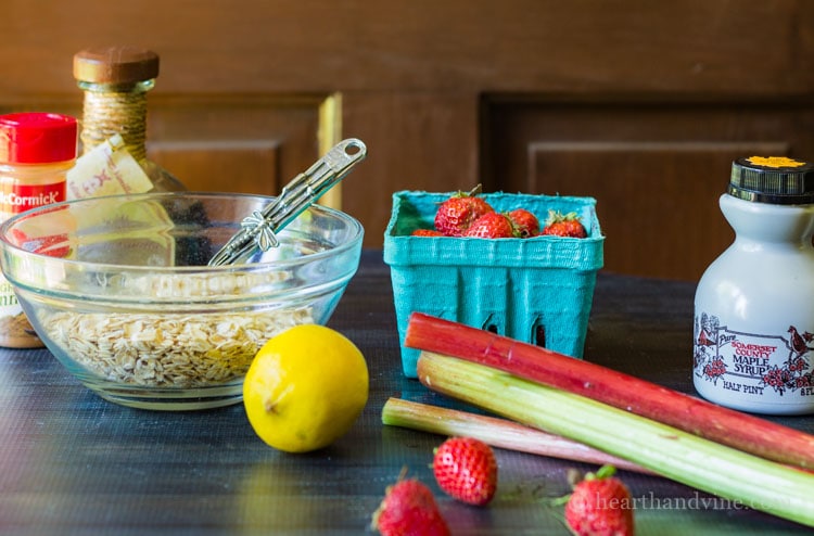 Ingredients for strawberry rhubarb crisp