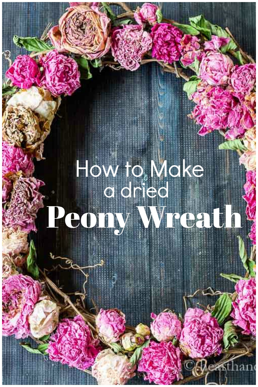 Dried Peony wreath with text overlay