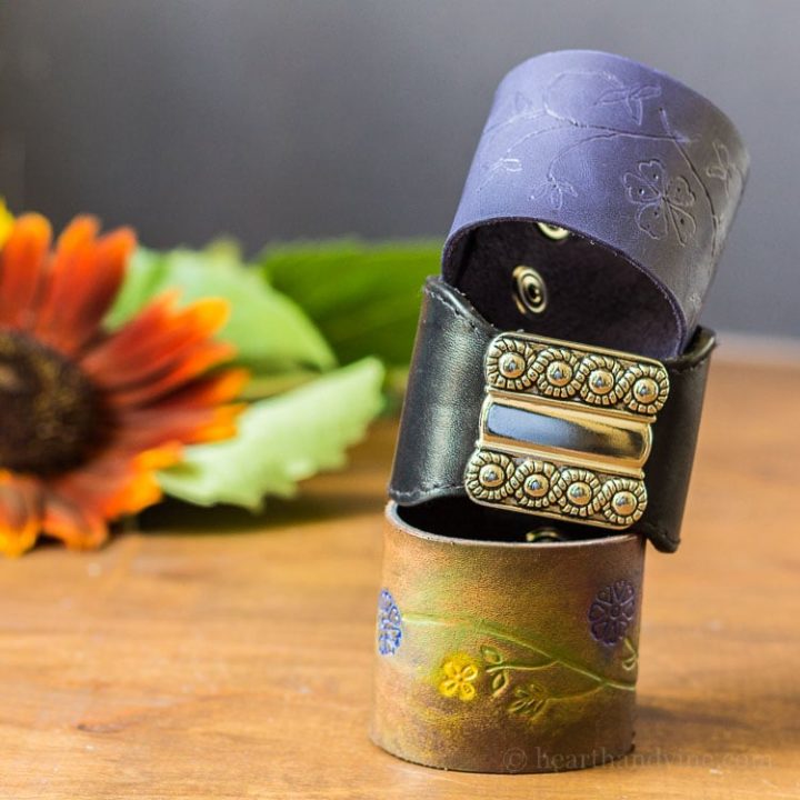 DIY leather bracelets is a fun tutorial that shows you how to make stylish leather cuffs from old belts and pieces of leather, paints and a dremel tool.